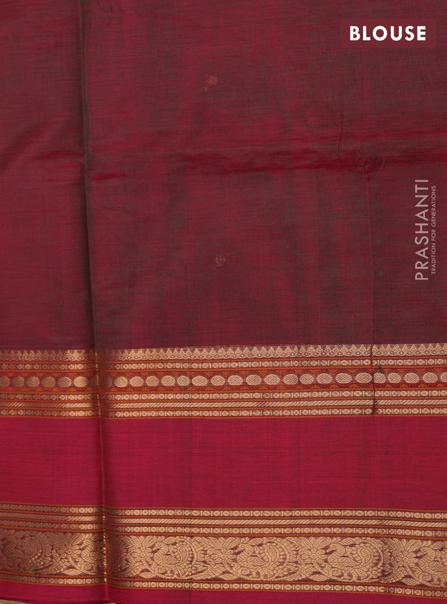 Kanchipuram silk cotton saree dual shade of greenish pink with zari woven buttas and rettapet zari woven border