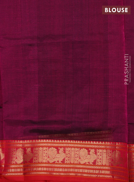 Kanchipuram silk cotton saree dark magenta pink and red with allover thread checks & 1000 buttas and zari woven border
