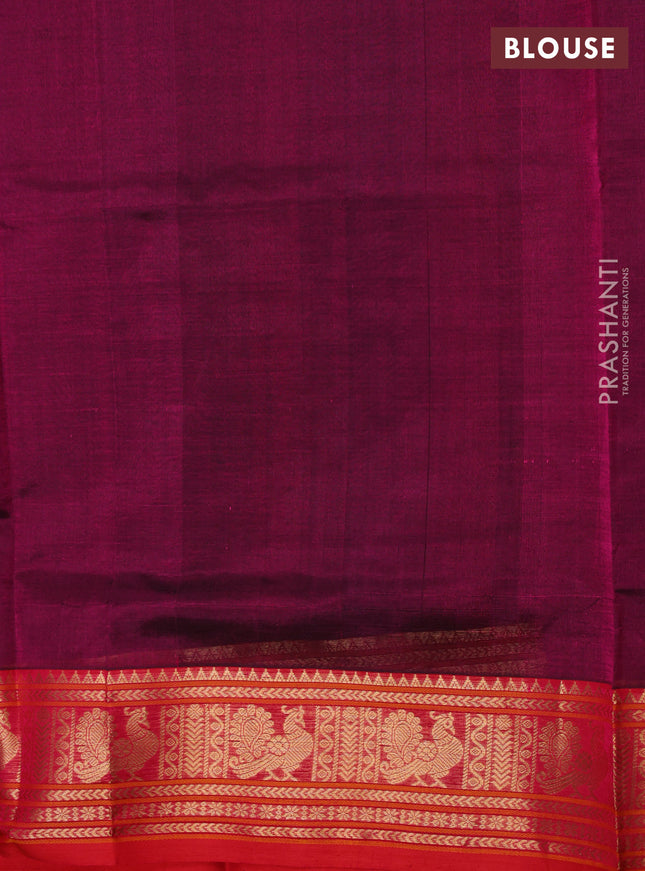 Kanchipuram silk cotton saree dark magenta pink and red with allover thread checks & 1000 buttas and zari woven border