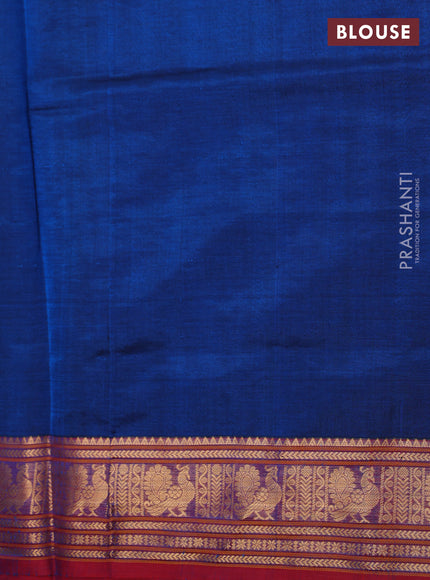 Kanchipuram silk cotton saree peacock blue and maroon with allover thread checks & 1000 buttas and zari woven border