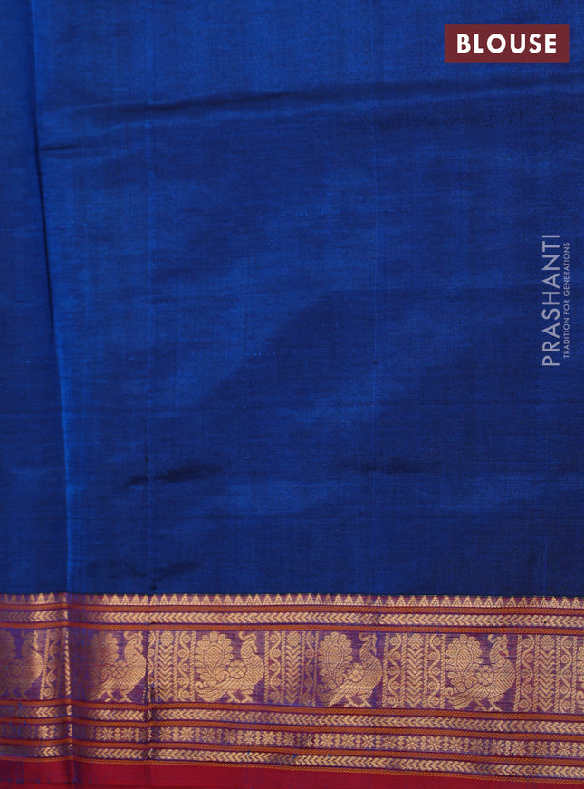 Kanchipuram silk cotton saree peacock blue and maroon with allover thread checks & 1000 buttas and zari woven border