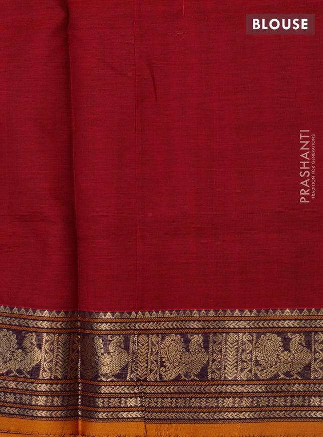 Kanchipuram silk cotton saree maroon and mustard shade with allover thread checks & 1000 buttas and zari woven border