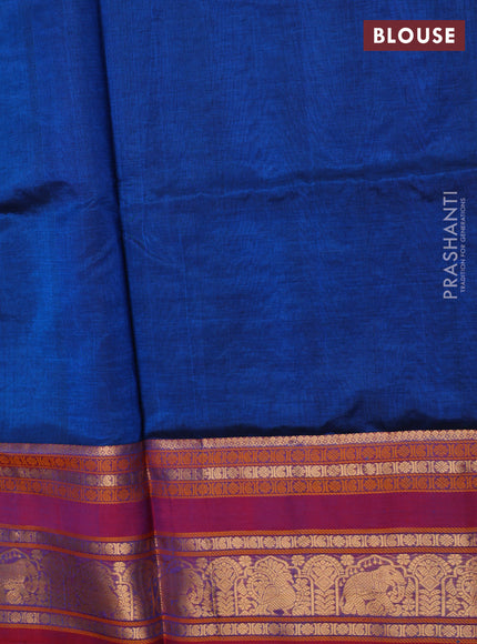 Kanchipuram silk cotton saree cs blue and maroon with allover thread checks & 1000 buttas and long zari woven border
