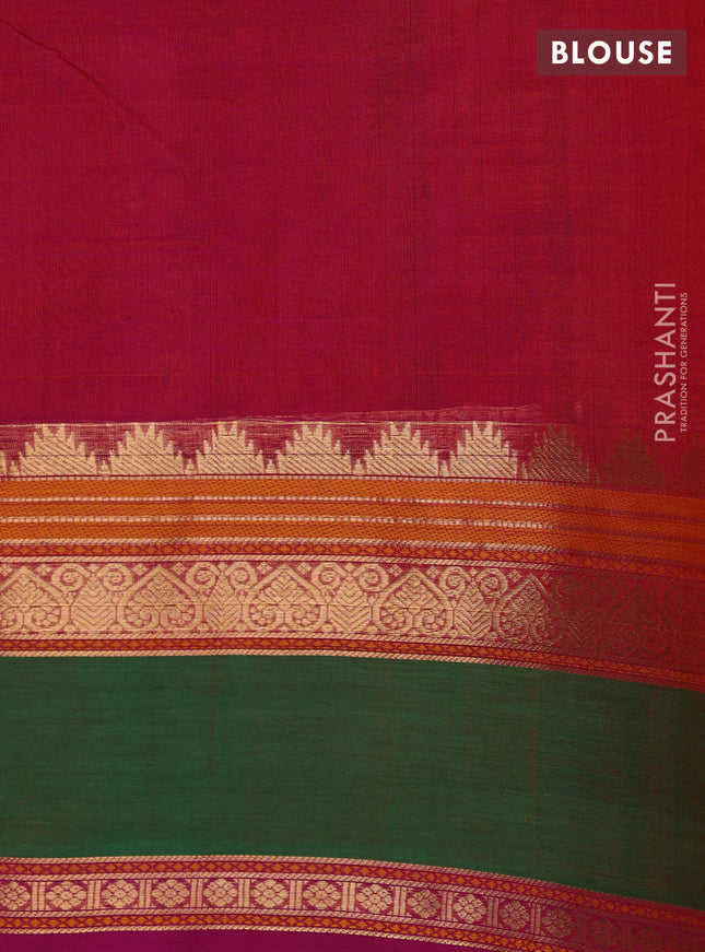 Kanchipuram silk cotton saree pink and green with allover thread checks & buttas and rettapet zari woven border