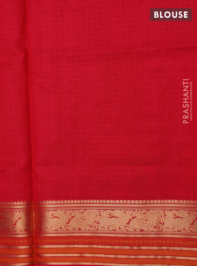 Kanchipuram silk cotton saree pink with allover checked pattern and zari woven border