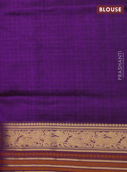 Kanchipuram silk cotton saree violet with allover checked pattern and zari woven border