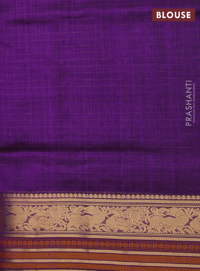Kanchipuram silk cotton saree violet with allover checked pattern and zari woven border