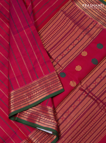 Kanchipuram silk cotton saree pink and green with allover thread weaves and zari woven border