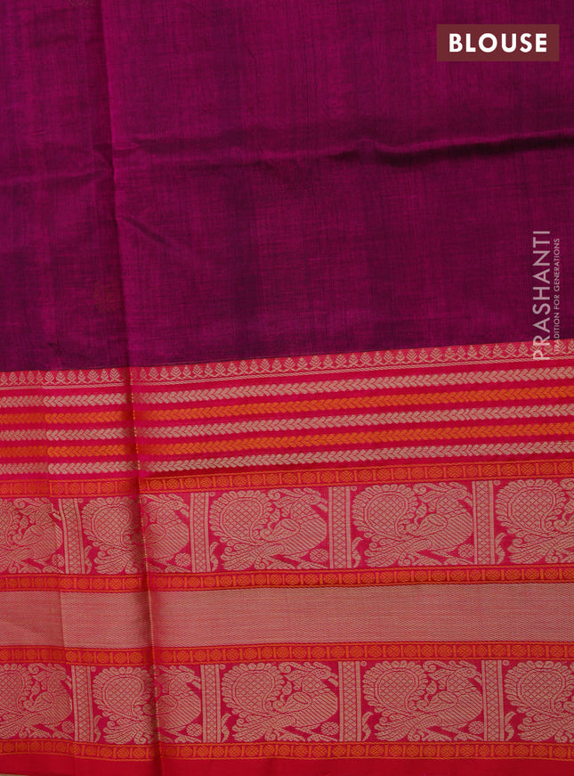 Kanchipuram silk cotton saree magenta pink and pink with thread woven buttas and thread woven border
