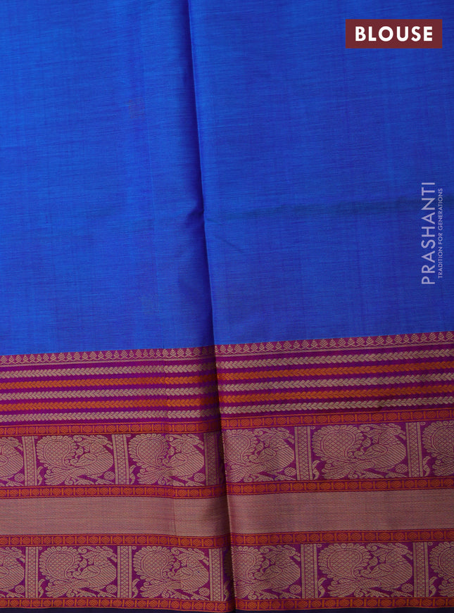 Kanchipuram silk cotton saree cs blue and purple with thread woven buttas and thread woven border