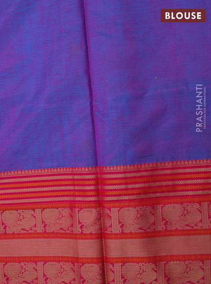 Kanchipuram silk cotton saree dual shade of purple and pink with thread woven buttas and thread woven border
