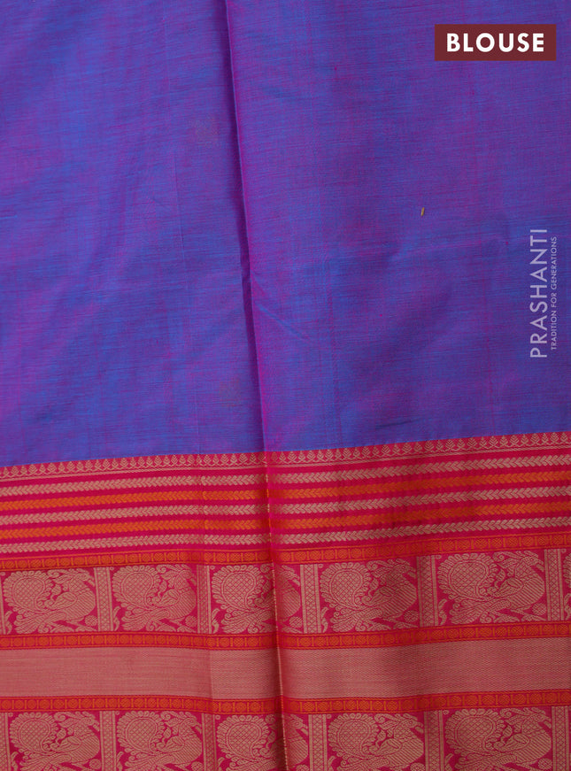Kanchipuram silk cotton saree dual shade of purple and pink with thread woven buttas and thread woven border