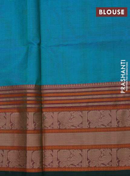 Kanchipuram silk cotton saree dual shade of teal bluish green and green with zari woven buttas and thread woven border