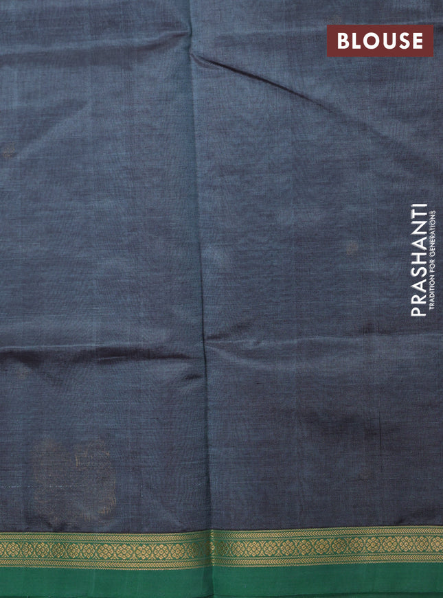 Kanchipuram silk cotton saree grey and green with zari woven buttas and zari woven border