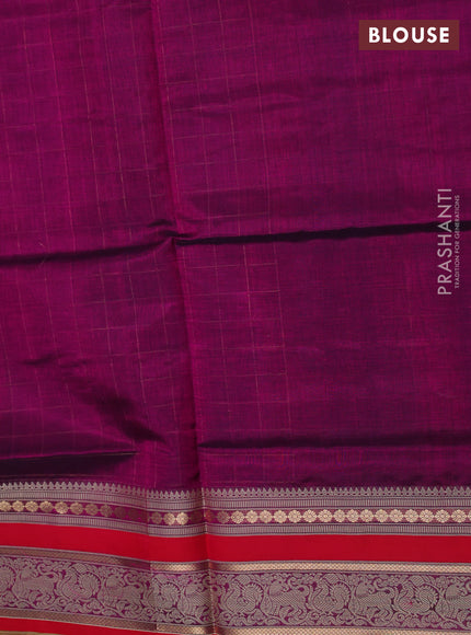 Kanchipuram silk cotton saree purple and pink with allover zari checked pattern and thread woven border