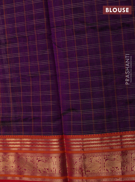 Kanchipuram silk cotton saree purple and pink with allover thread checks & buttas and zari woven border