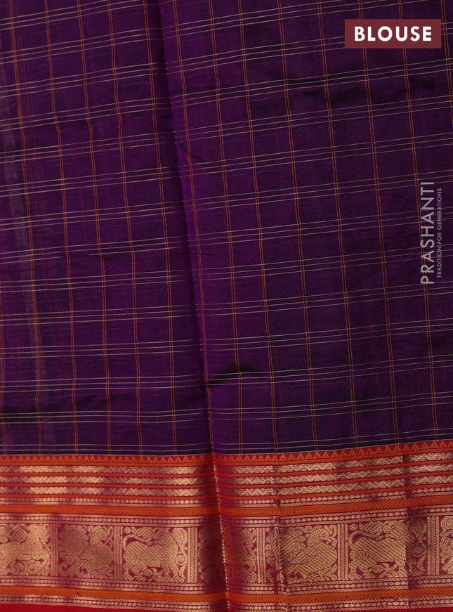 Kanchipuram silk cotton saree purple and pink with allover thread checks & buttas and zari woven border