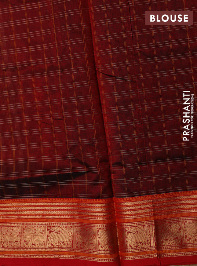 Kanchipuram silk cotton saree maroon and red with allover thread checks & buttas and zari woven border