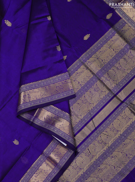 Kanchipuram silk cotton saree blue with zari woven buttas and zari woven border