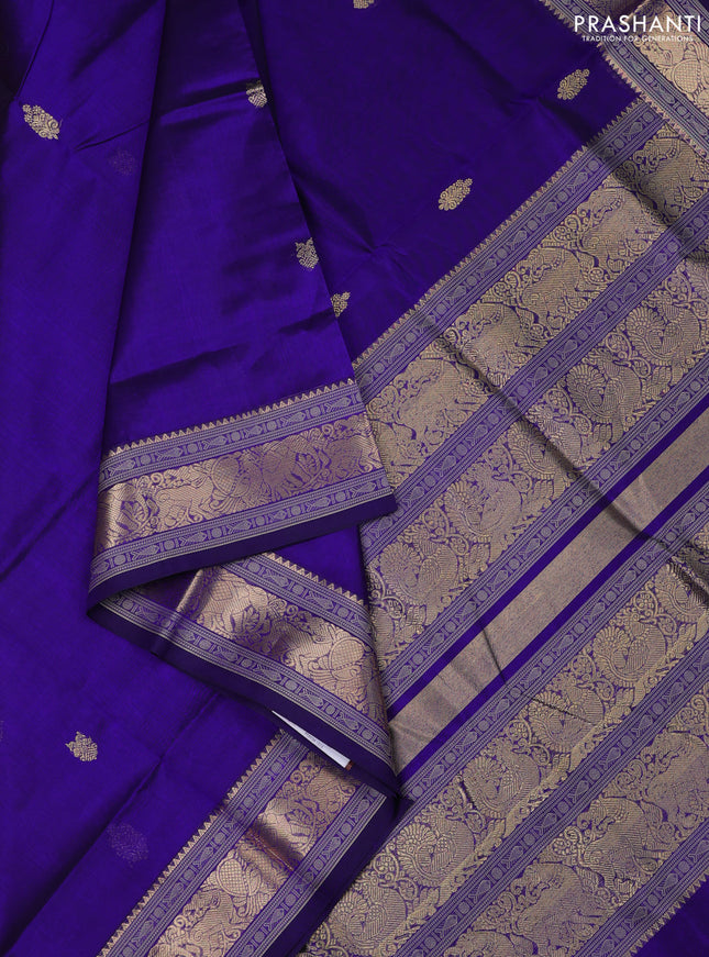 Kanchipuram silk cotton saree blue with zari woven buttas and zari woven border