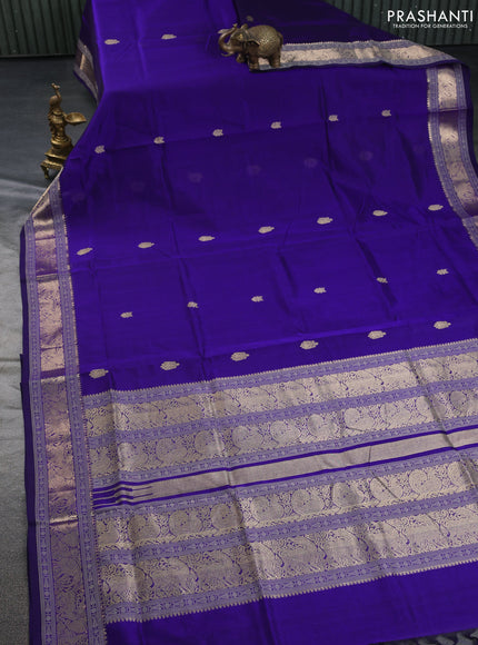 Kanchipuram silk cotton saree blue with zari woven buttas and zari woven border