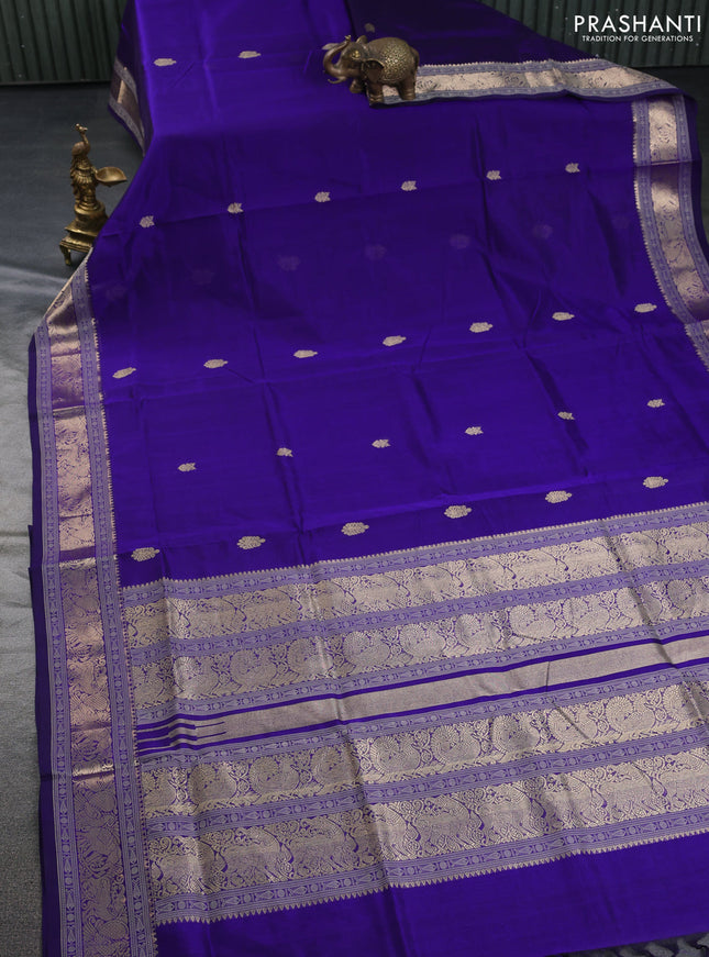 Kanchipuram silk cotton saree blue with zari woven buttas and zari woven border
