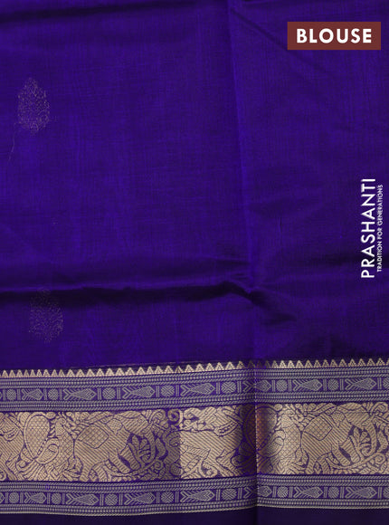 Kanchipuram silk cotton saree blue with zari woven buttas and zari woven border