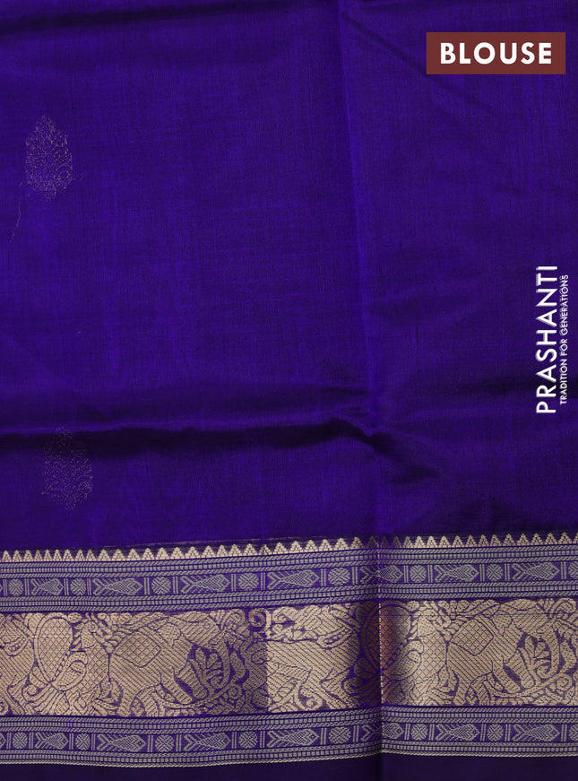 Kanchipuram silk cotton saree blue with zari woven buttas and zari woven border