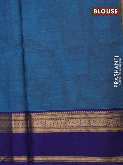 Kanchipuram silk cotton saree pastel blue with allover zari checked pattern and zari woven butta border