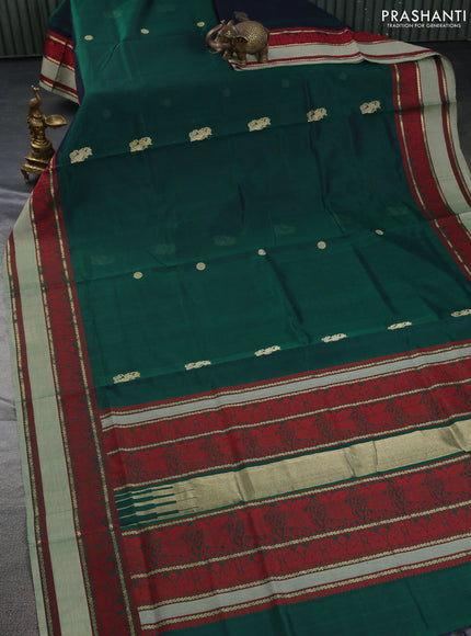 Kanchipuram silk cotton saree green and pastel green with zari woven buttas and thread woven border
