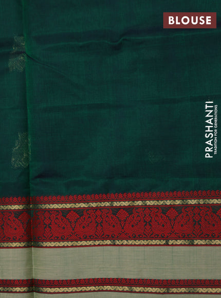 Kanchipuram silk cotton saree green and pastel green with zari woven buttas and thread woven border