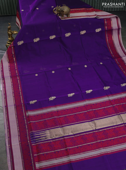 Kanchipuram silk cotton saree violet and grey with zari woven buttas and thread woven border