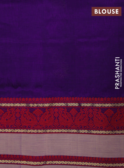 Kanchipuram silk cotton saree violet and grey with zari woven buttas and thread woven border