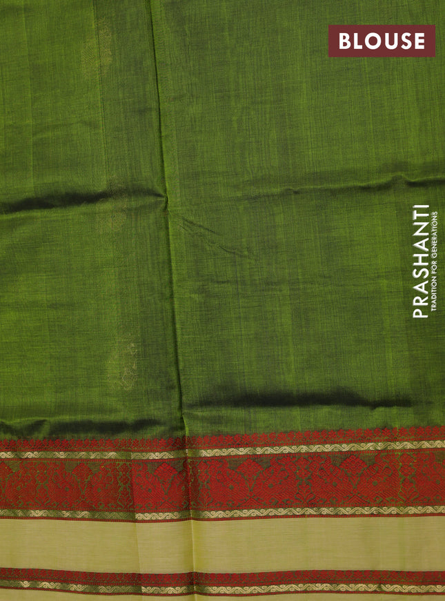 Kanchipuram silk cotton saree green and pista green with zari woven buttas and thread woven border