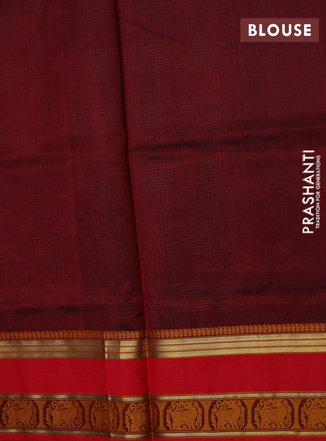 Kanchipuram silk cotton saree maroon and red with allover thread woven checked pattern and rettapet woven border