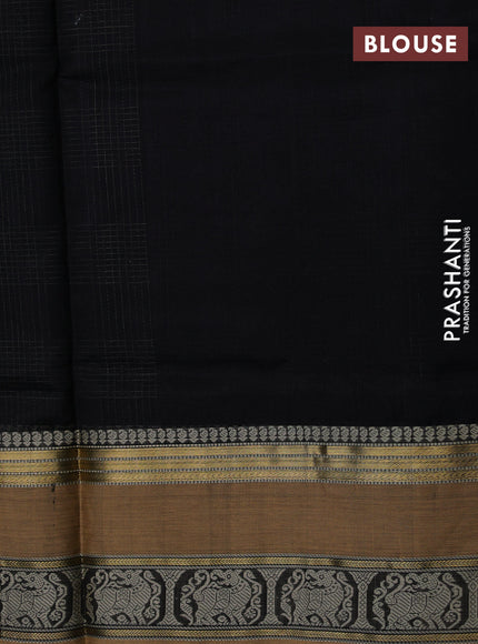 Kanchipuram silk cotton saree black and beige with allover thread woven checked pattern and rettapet woven border