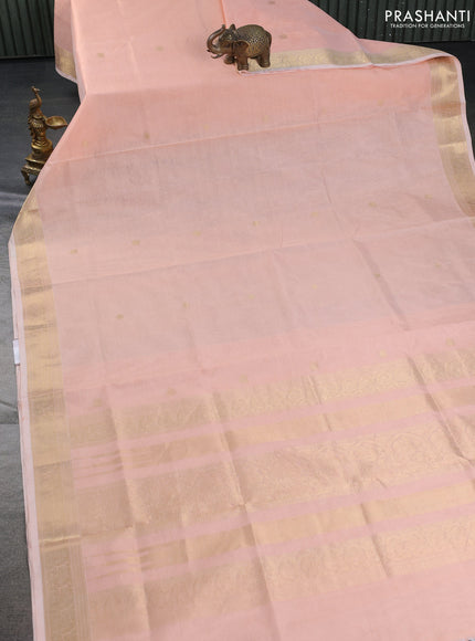 Kanchipuram silk cotton saree peach orange with zari woven buttas and zari woven border