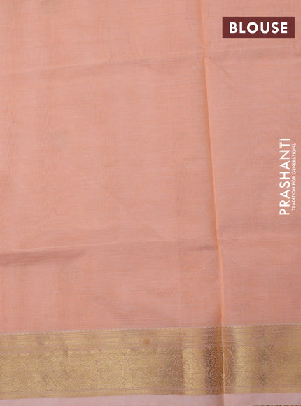 Kanchipuram silk cotton saree peach orange with zari woven buttas and zari woven border