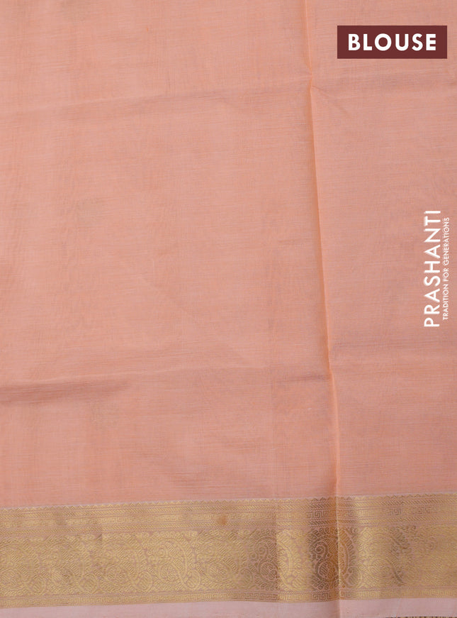 Kanchipuram silk cotton saree peach orange with zari woven buttas and zari woven border