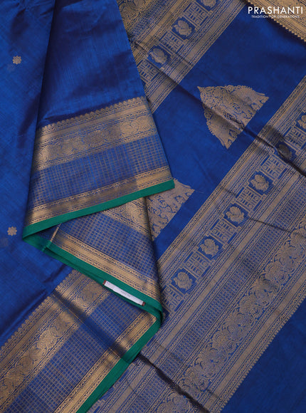 Kanchipuram silk cotton saree cs blue and green with zari woven buttas and zari woven border