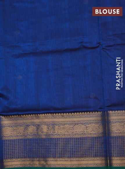 Kanchipuram silk cotton saree cs blue and green with zari woven buttas and zari woven border