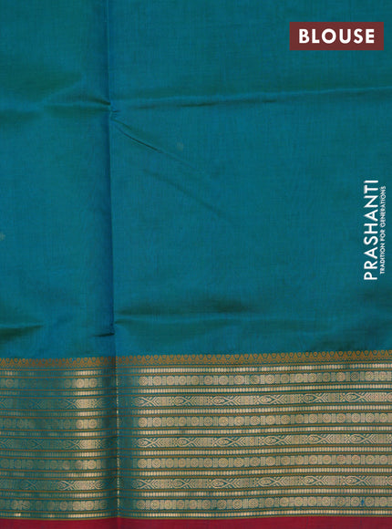 Kanchipuram silk cotton saree teal green and maroon with zari woven buttas and zari woven border