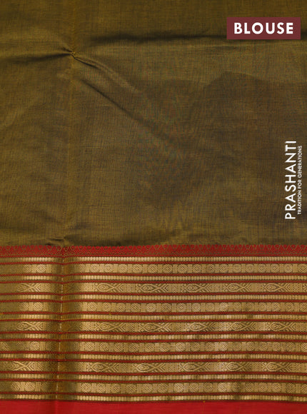 Kanchipuram silk cotton saree mehendi green and maroon with zari woven buttas and zari woven border