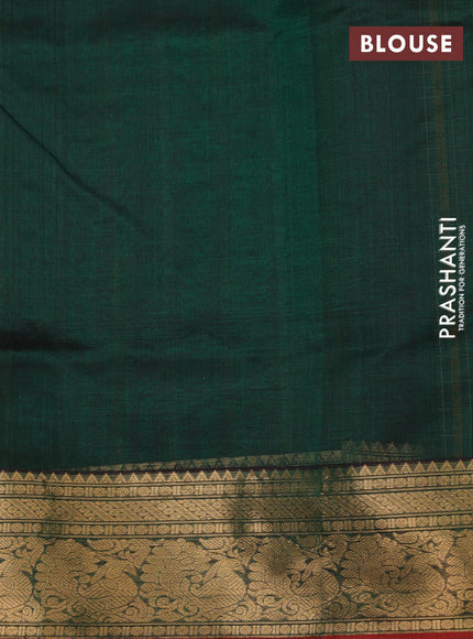 Kanchipuram silk cotton saree dark green and maroon with allover thread checks & buttas and zari woven border