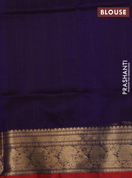 Kanchipuram silk cotton saree blue and maroon with allover thread checks & buttas and zari woven border