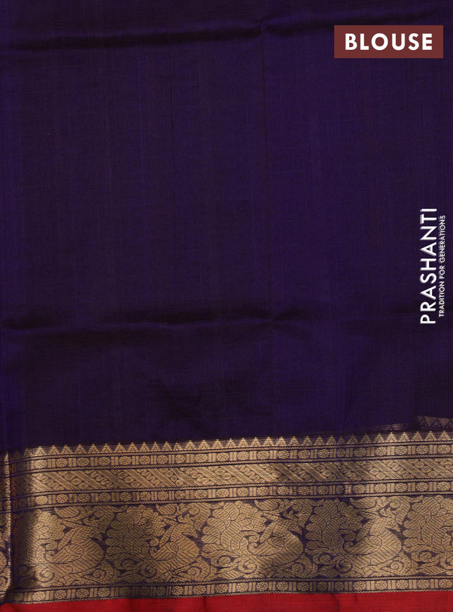Kanchipuram silk cotton saree blue and maroon with allover thread checks & buttas and zari woven border