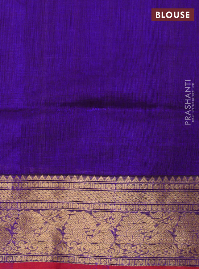 Kanchipuram silk cotton saree blue and maroon with allover thread checks & buttas and zari woven border