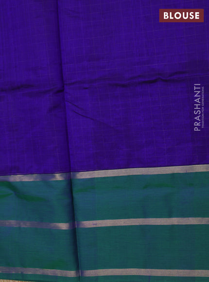 Kanchipuram silk cotton saree blue and green with allover thread checked pattern and rettapet zari woven butta border