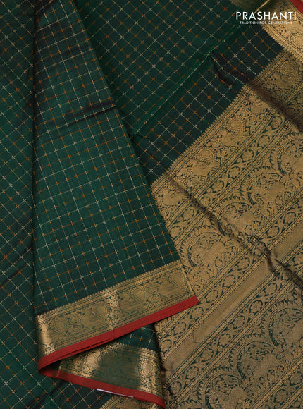 Kanchipuram silk cotton saree green and maroon with allover thread weaves and annam zari woven border