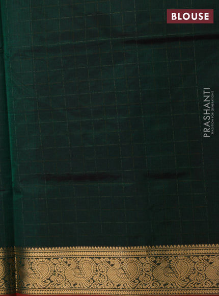 Kanchipuram silk cotton saree green and maroon with allover thread weaves and annam zari woven border